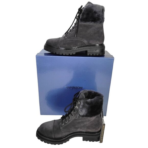 NWT Made In Italy Genuine Suede Leather Ankle Booties Boots Gray Women Size 8 - Picture 2 of 15